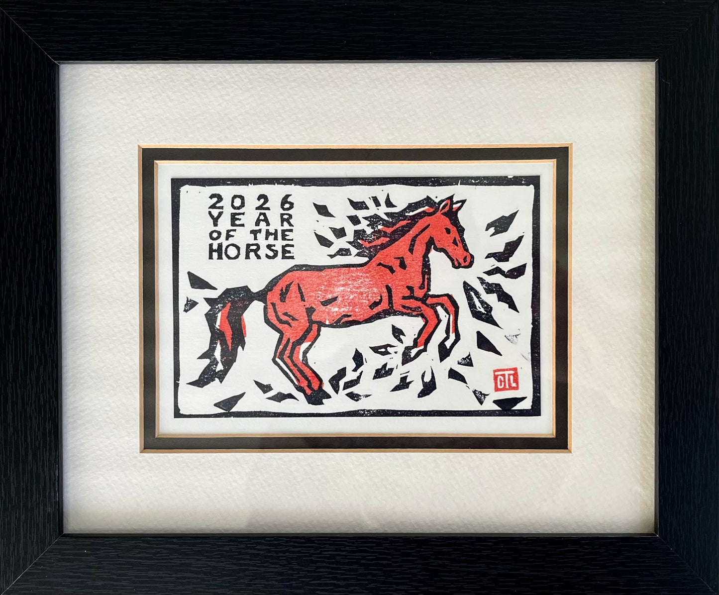 YEAR OF THE HORSE block print framed