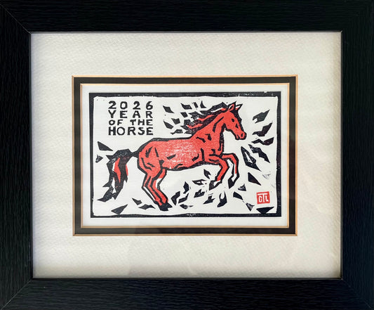 YEAR OF THE HORSE block print framed